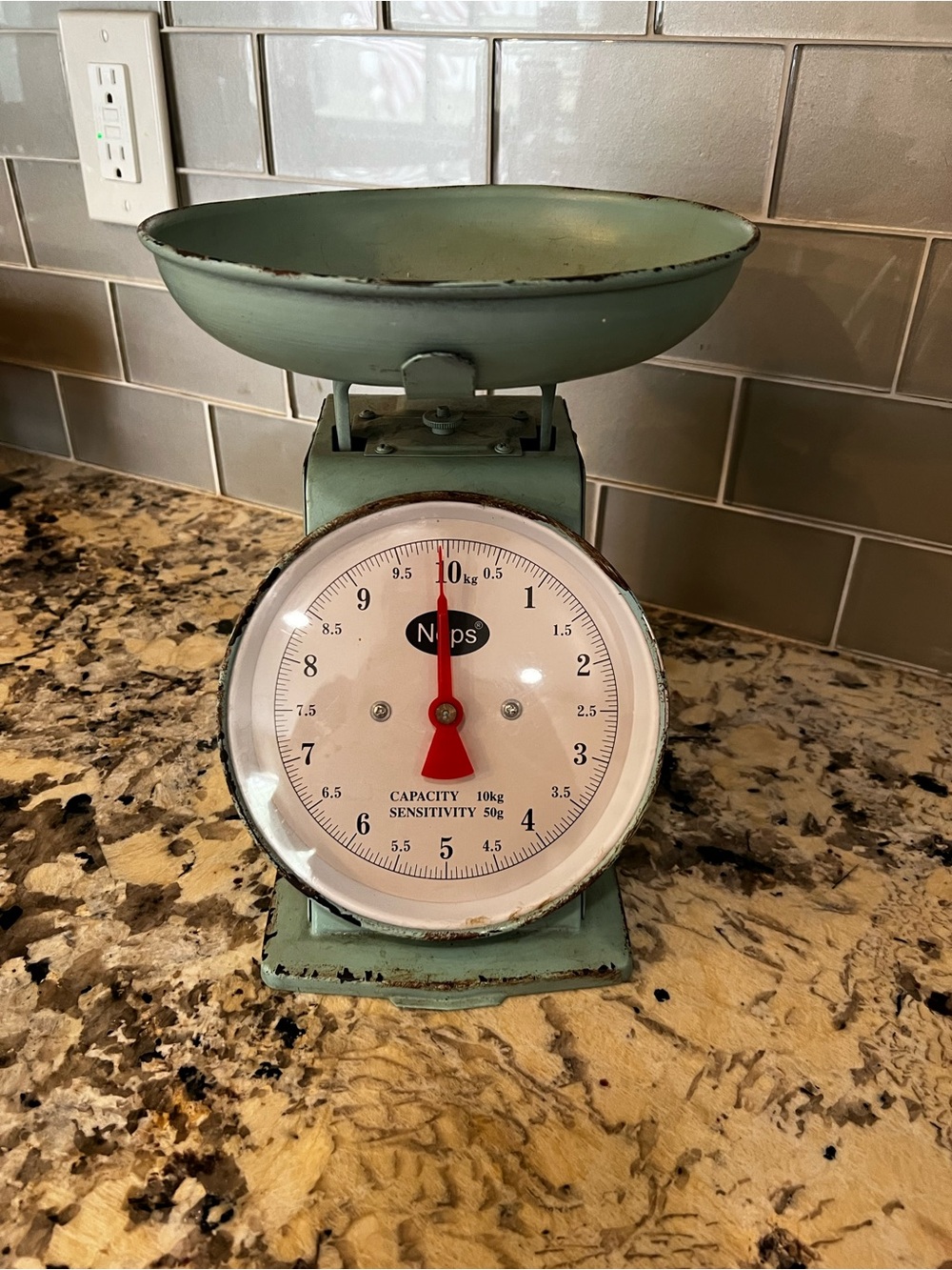 Retro NOPS Mechanical Kitchen farm Scale w/ Bowl, Analogue 10kg Green Metal